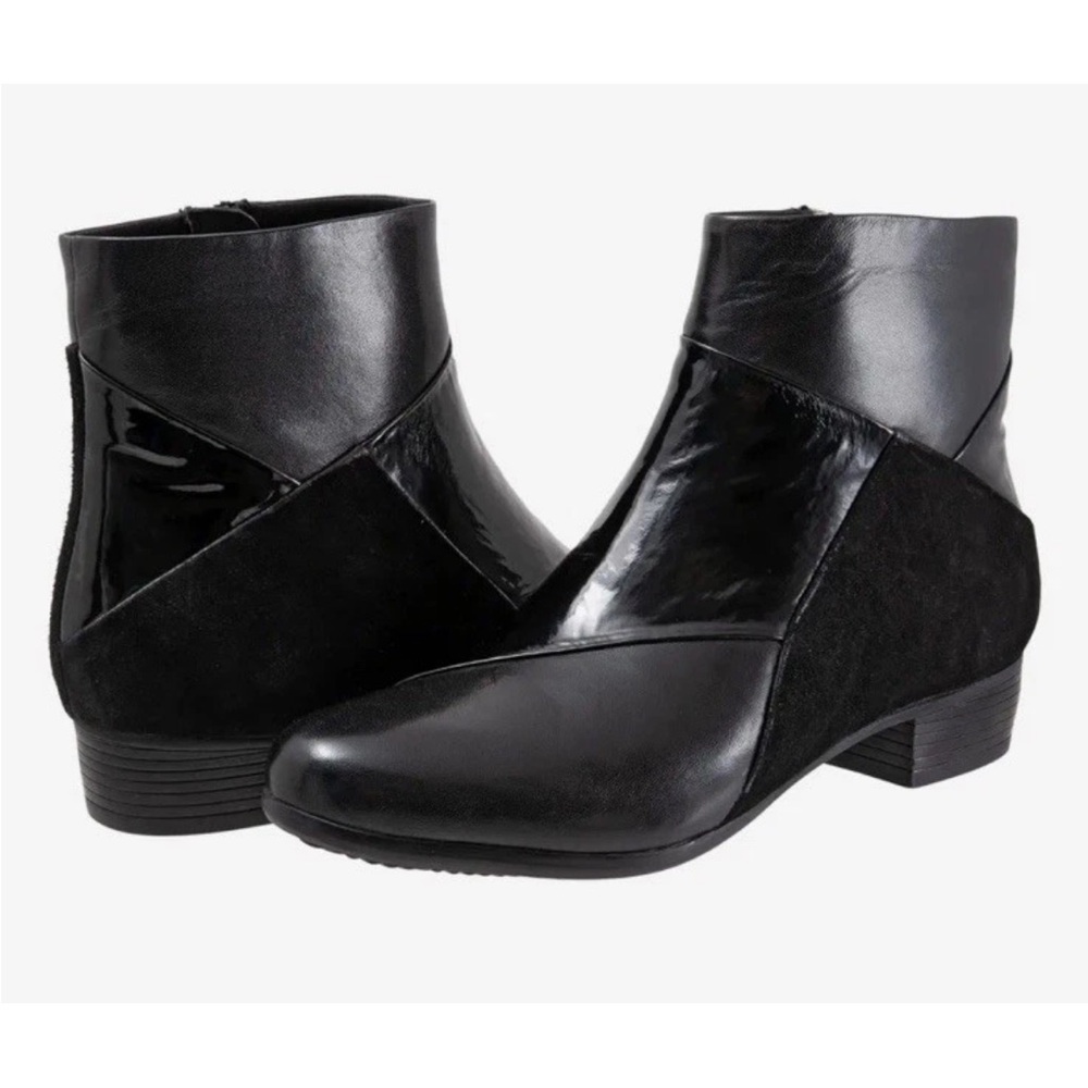 Trotters Maci Black Multi-Panel Leather and Suede Booties MSRP$140 11M (narrow)